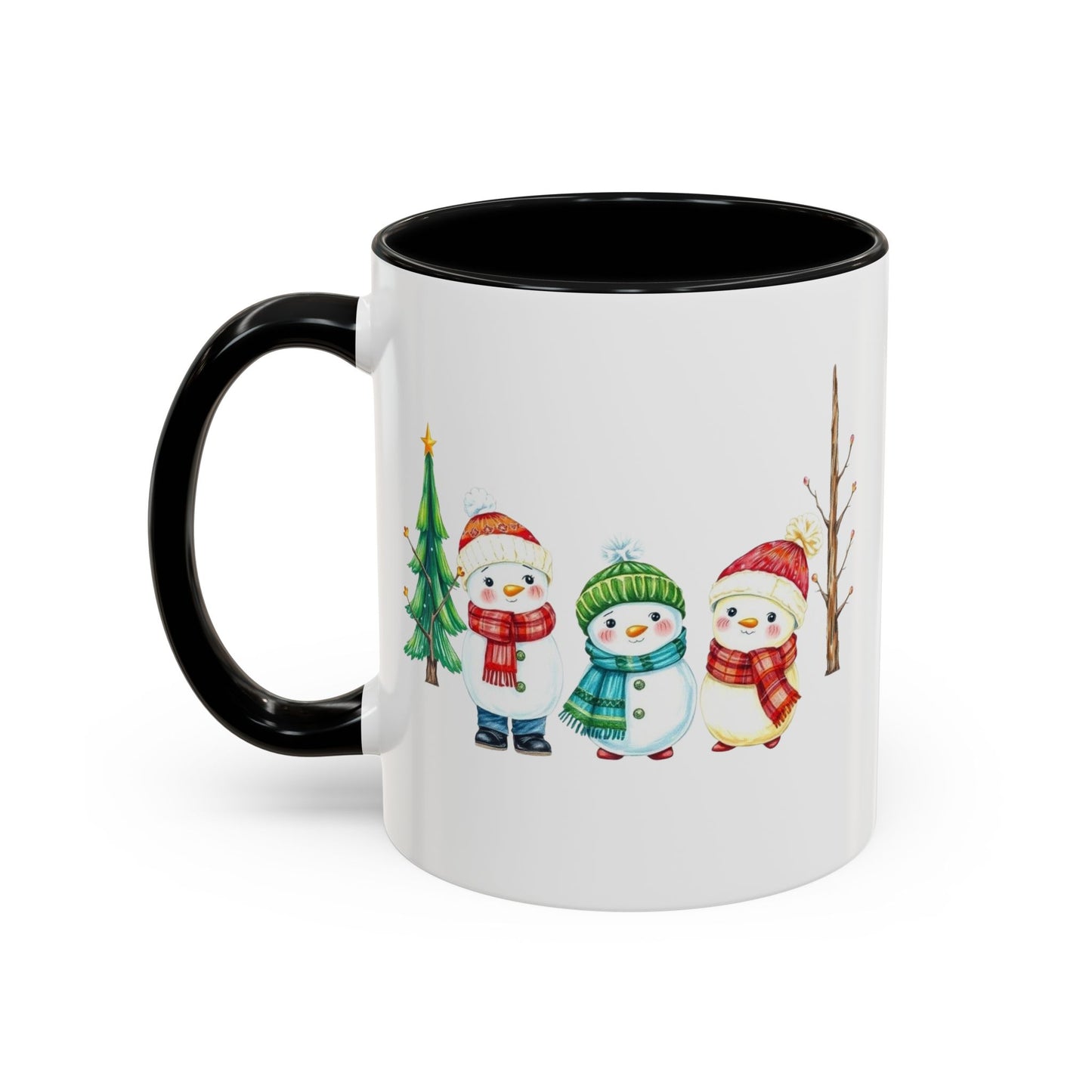 Christmas Snowman Mug — Cute Holiday Coffee Cup with Festive Tree & Snowmen (11/15oz)