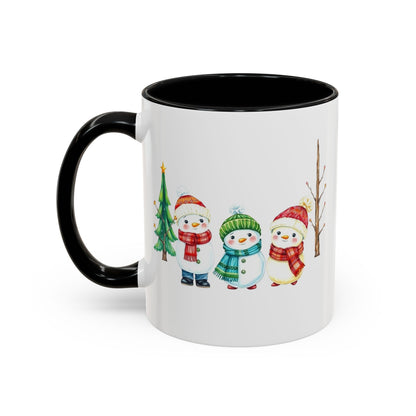 Christmas Snowman Mug — Cute Holiday Coffee Cup with Festive Tree & Snowmen (11/15oz)