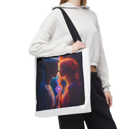 Cosmic Lovers Tote Bag — Flame & Ice Couple Art AOP