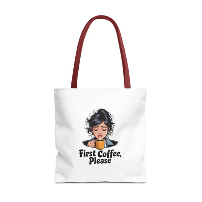 First Coffee Please Tote Bag — Cute Morning Coffee Lover Canvas Tote