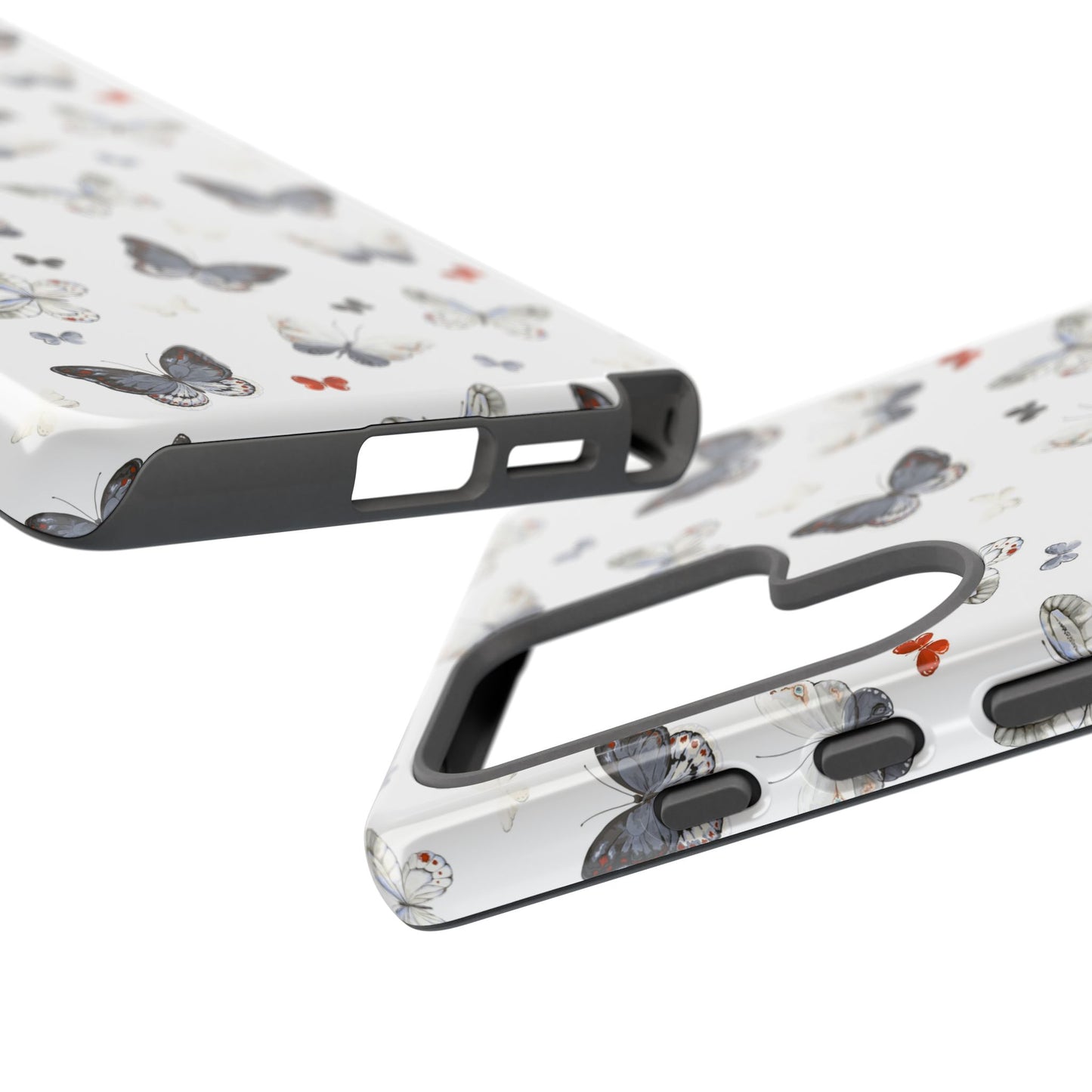 Funda para Samsung con diseño de mariposas: elegante funda protectora monocromática con detalles en rojo