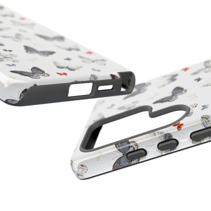 Funda para Samsung con diseño de mariposas: elegante funda protectora monocromática con detalles en rojo