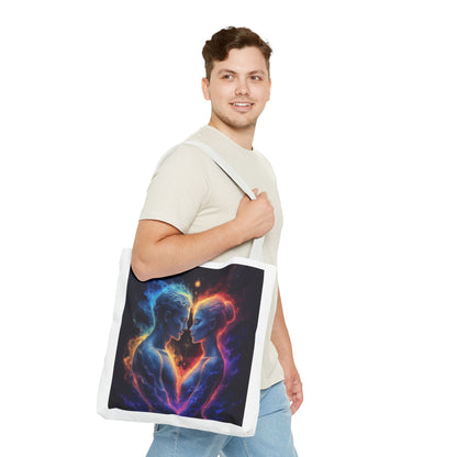 Cosmic Lovers Tote Bag — Neon Fire & Ice Couple Art AOP Tote