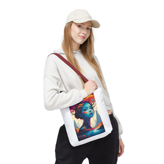 Artistic Blue Forest Maiden Tote Bag - Surreal Portrait All-Over Print