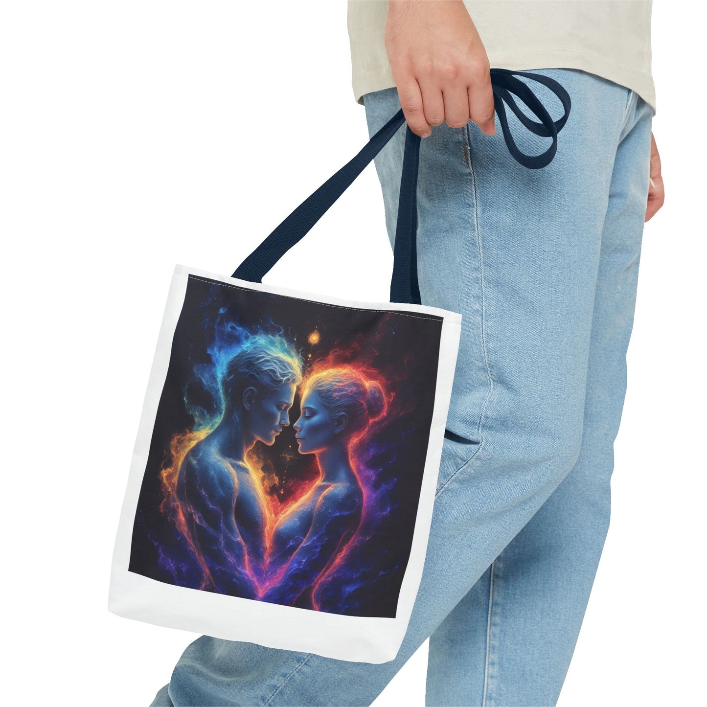 Cosmic Lovers Tote Bag — Neon Fire & Ice Couple Art AOP Tote
