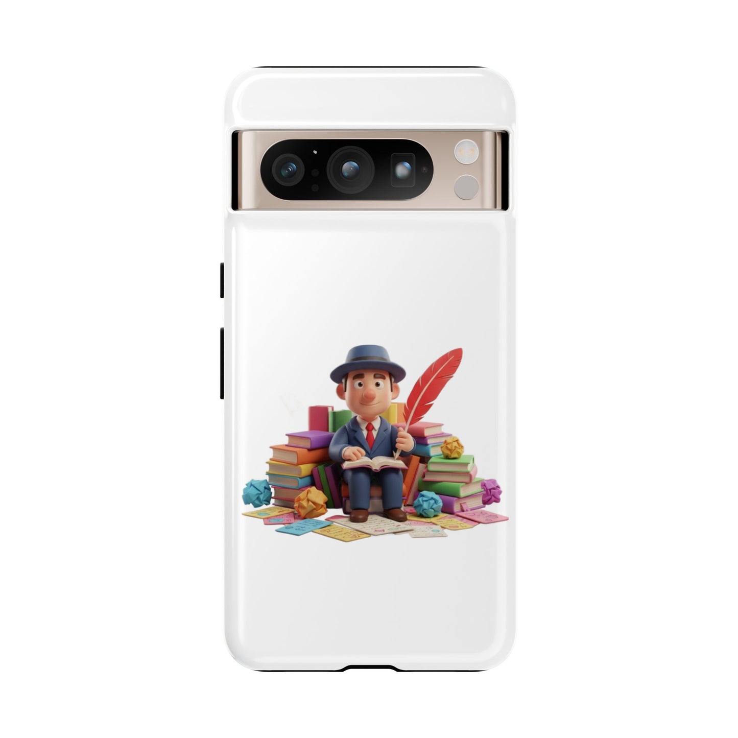 Google Author's Journey Phone Case — Cute Writer Illustration, Books & Quill Protective Cover