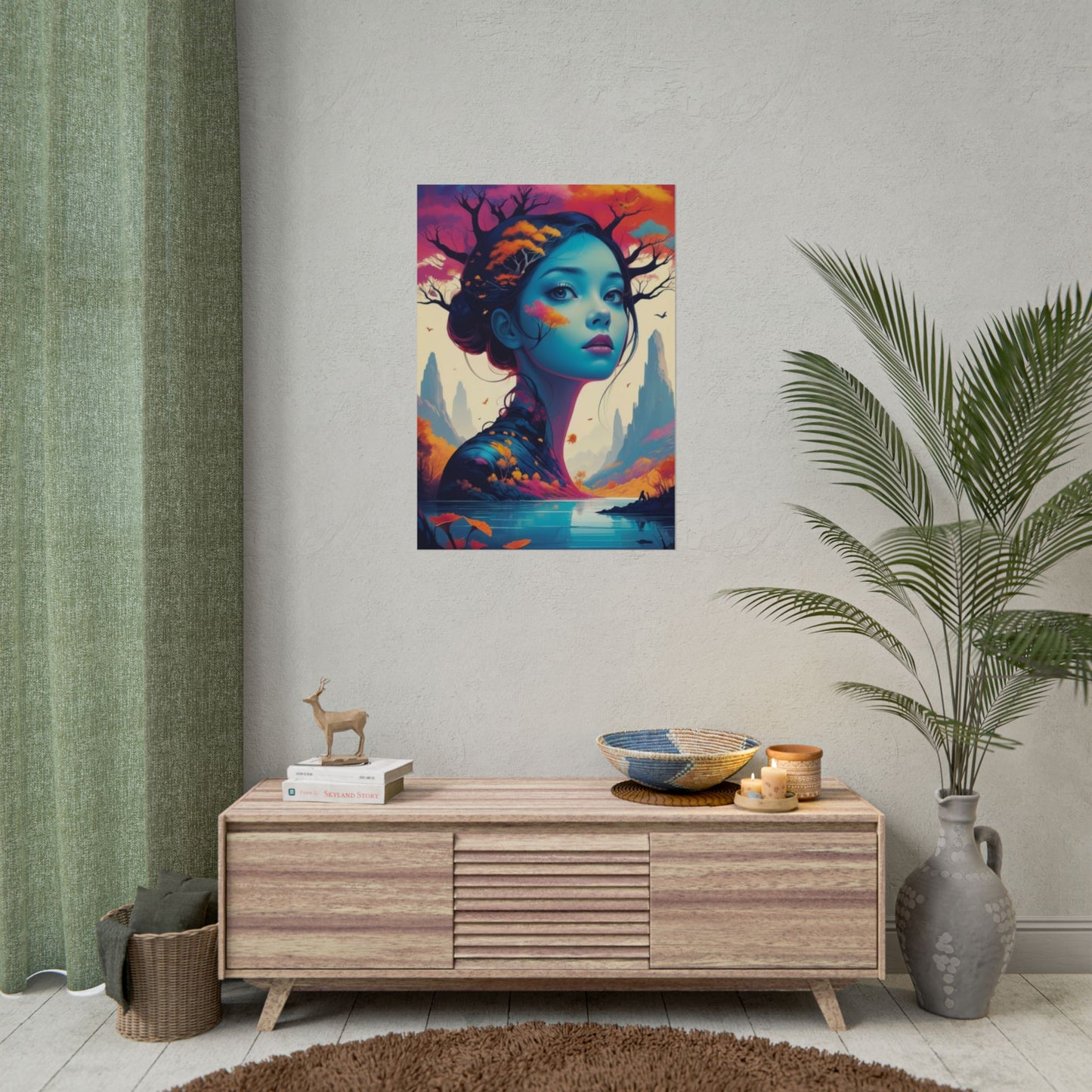 Surreal Blue Goddess Rolled Poster — Fantasy Landscape Art Print