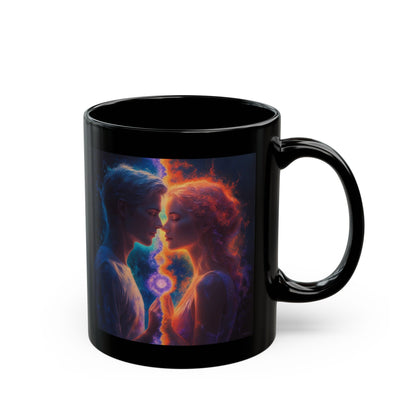 Cosmic Lovers Coffee Mug — Neon Starry Couple Black Mug (11oz/15oz)
