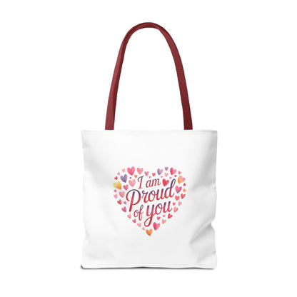 Tote Bag — "I Am Proud of You" Heart Print Tote | Encouragement Gift for Loved Ones