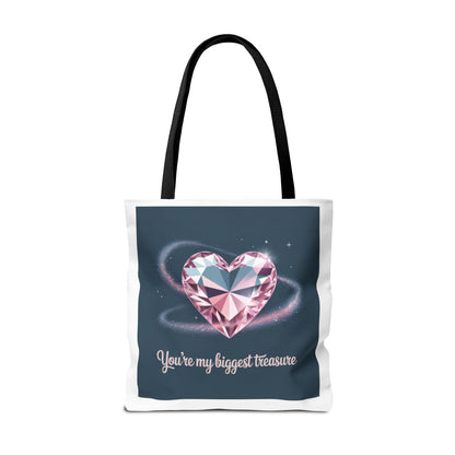 Heart Gem Tote Bag — "You're My Biggest Treasure" Romantic Gemstone Tote