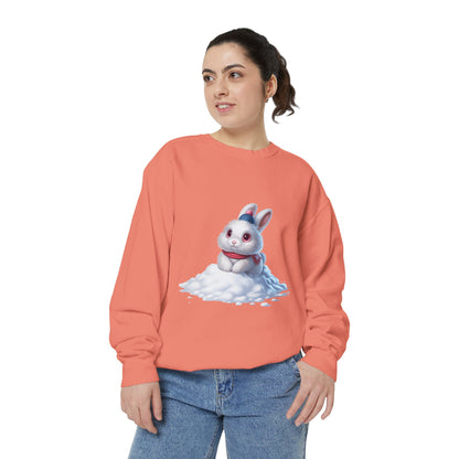 Cute Bunny Sweatshirt — White Bunny on Snow Graphic Crewneck