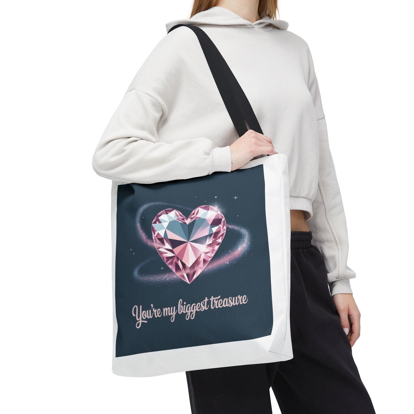 Heart Gem Tote Bag — "You're My Biggest Treasure" Romantic Gemstone Tote