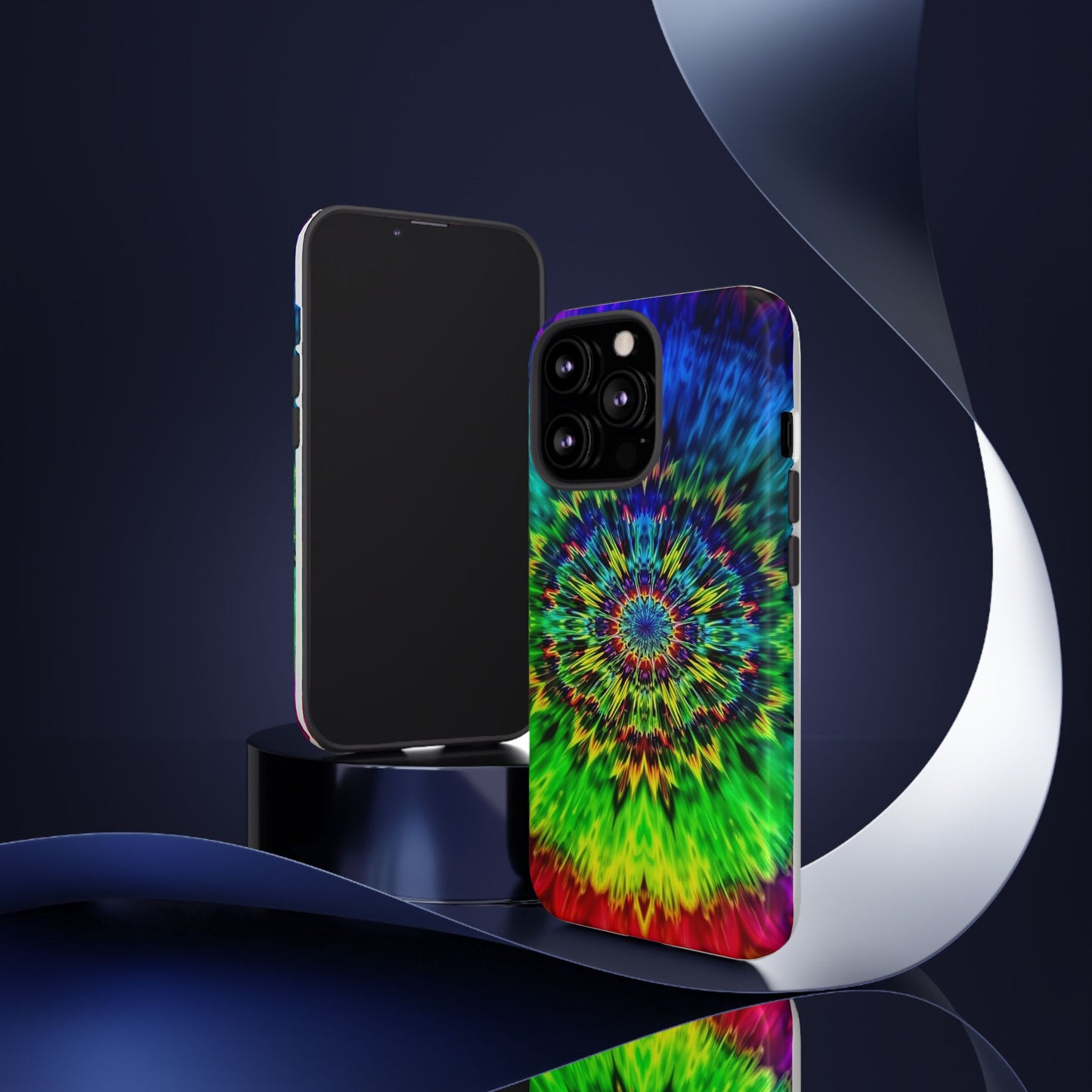 Funda resistente para teléfono con diseño de mandala psicodélico: protección vibrante con efecto tie-dye