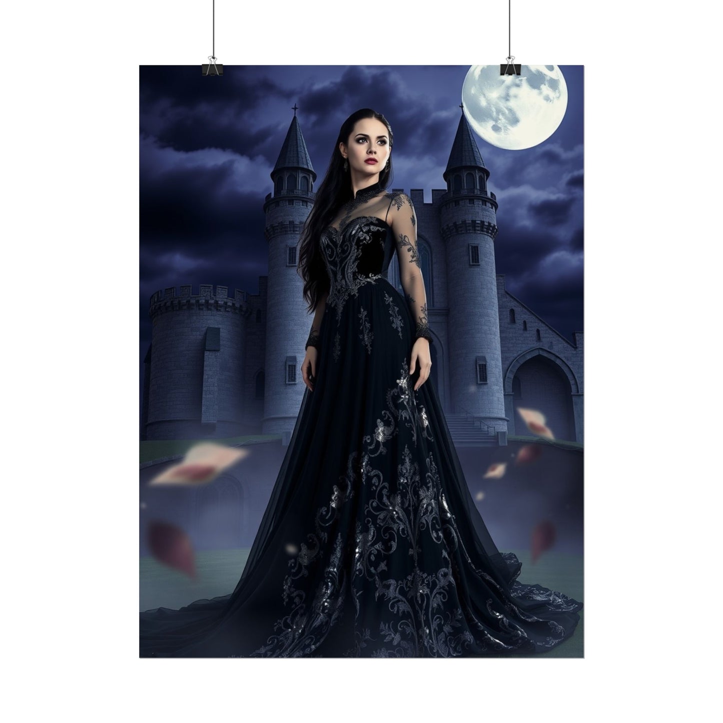 Gothic Moonlit Castle Poster — Dark Fantasy Woman Wall Art
