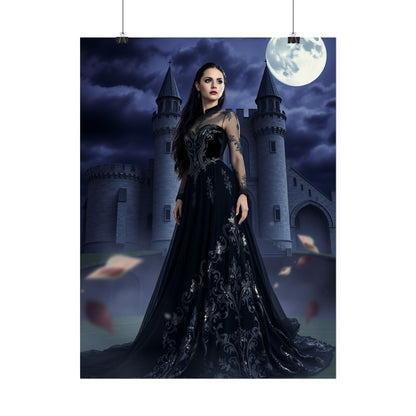 Gothic Moonlit Castle Poster — Dark Fantasy Woman Wall Art