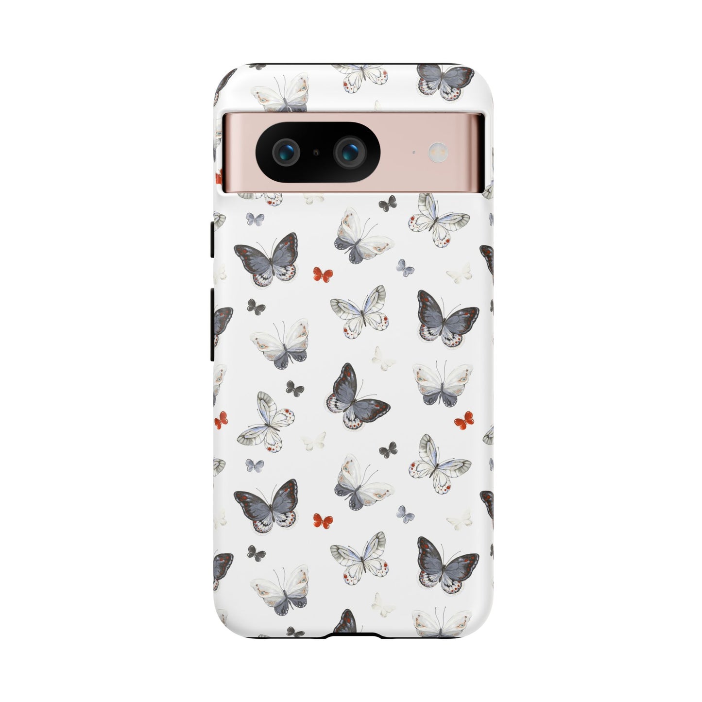 Google Butterfly Pattern Tough Phone Case — White Floral Protective Cover