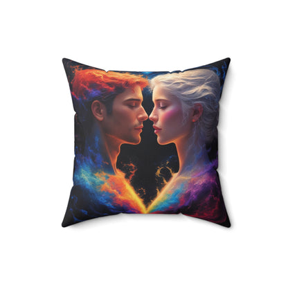 Cosmic Lovers Decorative Pillow — Romantic Couple Heart Art Throw Pillow
