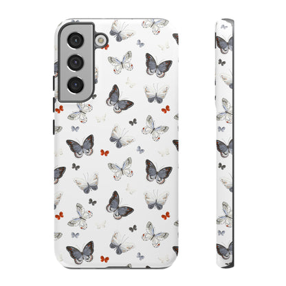 Funda para Samsung con diseño de mariposas: elegante funda protectora monocromática con detalles en rojo