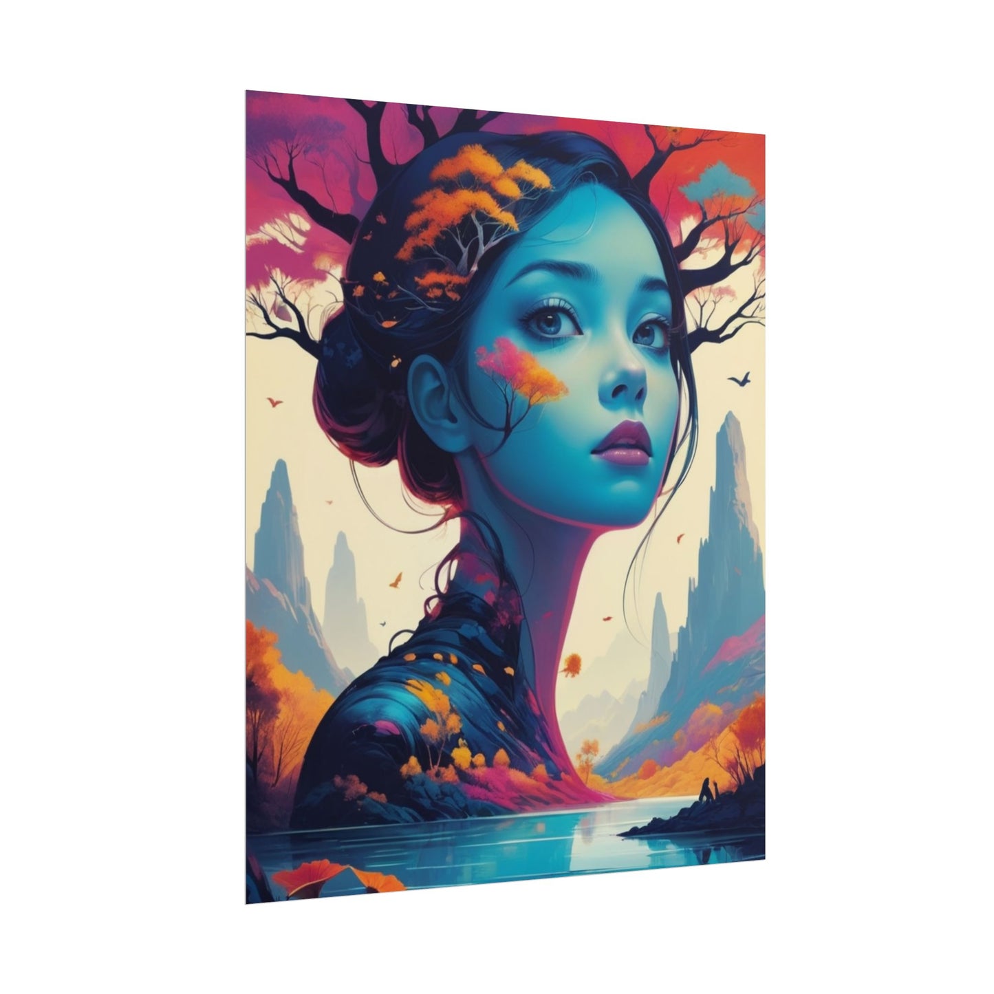 Surreal Blue Goddess Rolled Poster — Fantasy Landscape Art Print