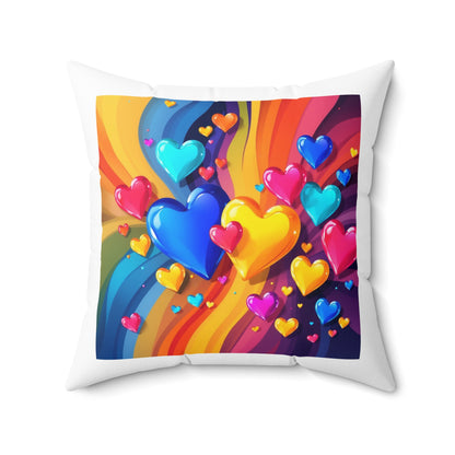 Colorful Heart Pattern Pillow – Vibrant Rainbow Love Decorative Cushion