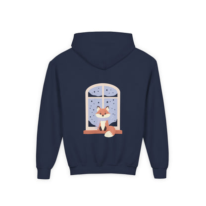 Youth Fox Winter Hoodie - Cute Fox at Window Kids Sweatshirt