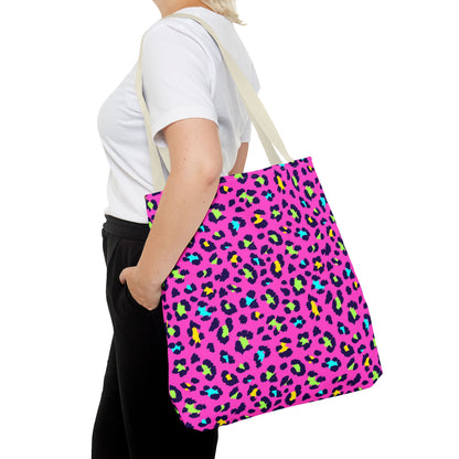 Pink Neon Leopard Print Tote Bag — Bold Animal Print Shopper