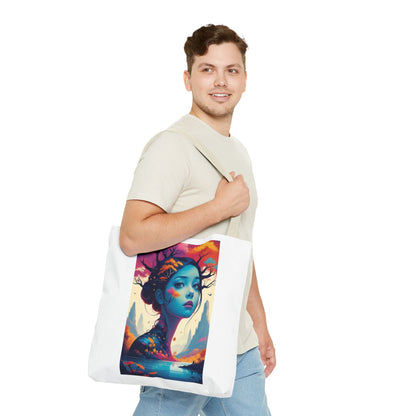 Artistic Blue Forest Maiden Tote Bag - Surreal Portrait All-Over Print