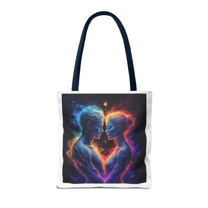 Cosmic Lovers Tote Bag — Neon Fire & Ice Couple Art AOP Tote