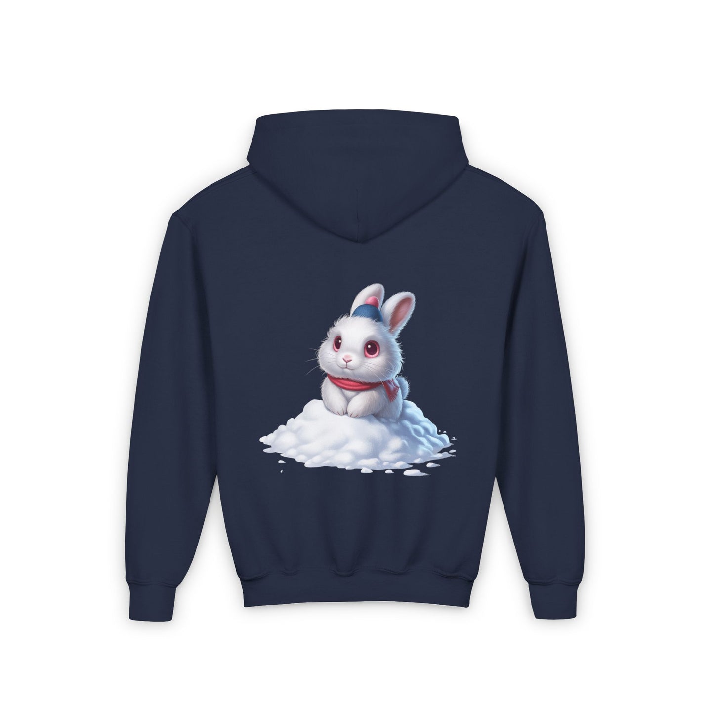 Youth Hoodie — Cute White Bunny in Snowback Graphic
