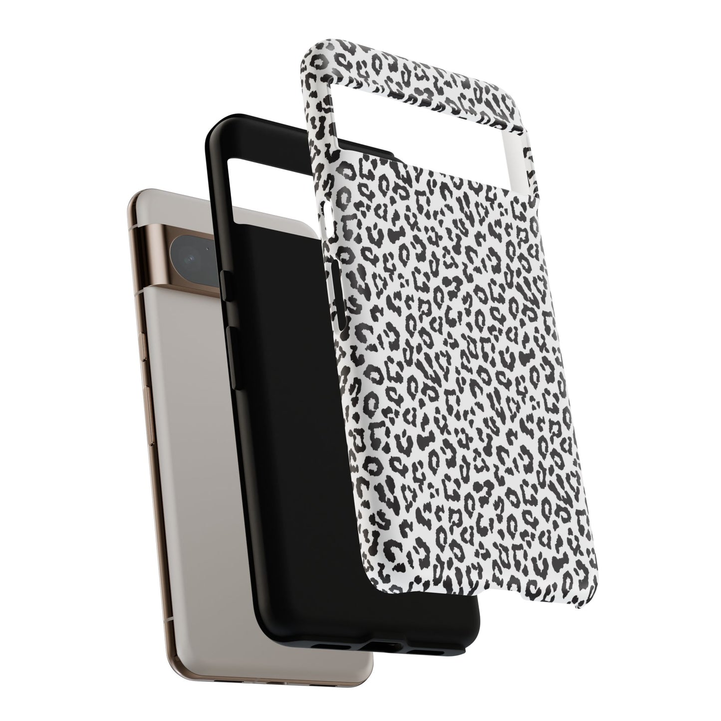 Funda para teléfono con estampado de leopardo de Google: resistente, en blanco y negro