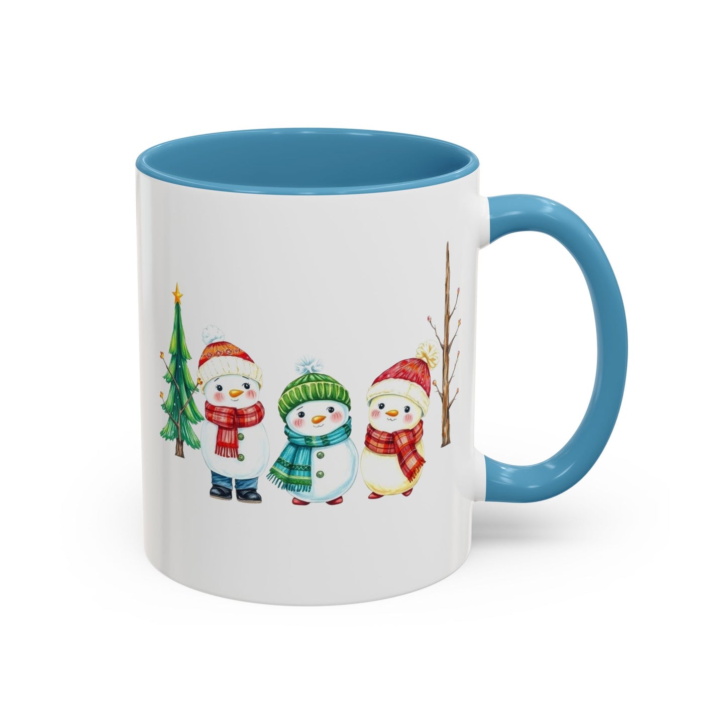 Christmas Snowman Mug — Cute Holiday Coffee Cup with Festive Tree & Snowmen (11/15oz)