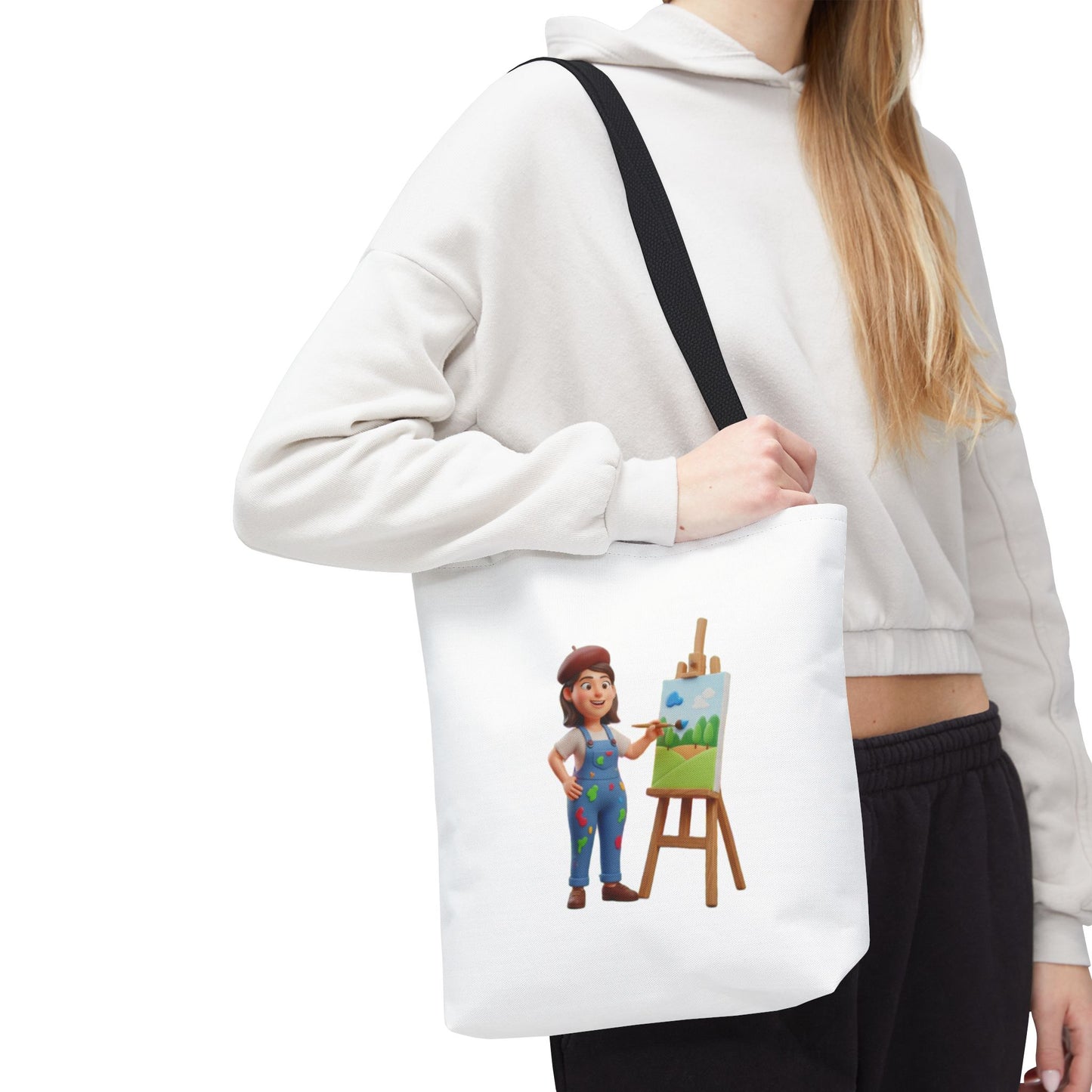 Artist Tote Bag — Painter with Easel Illustrated AOP Tote
