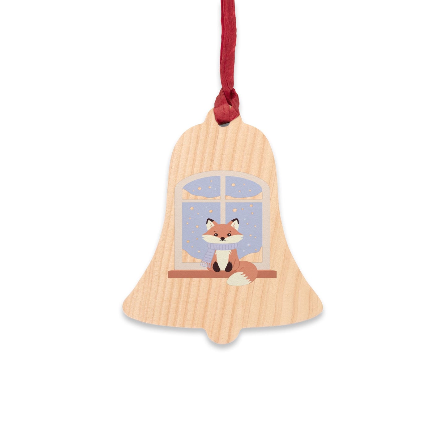 Wood Bell Ornament — Cute Fox at Window Wooden Christmas Decoration