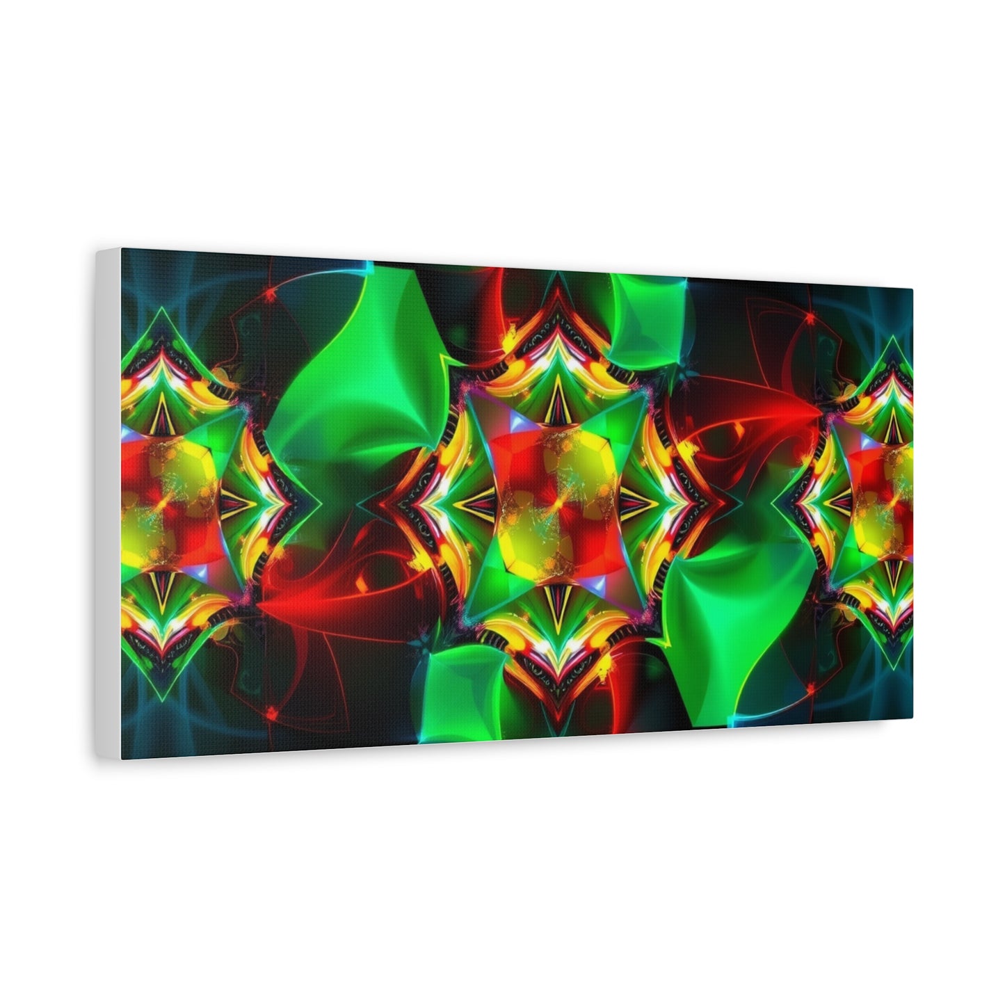 Kaleidoscope Abstract Matte Canvas Wall Art — Vibrant Green & Red Stretched Print