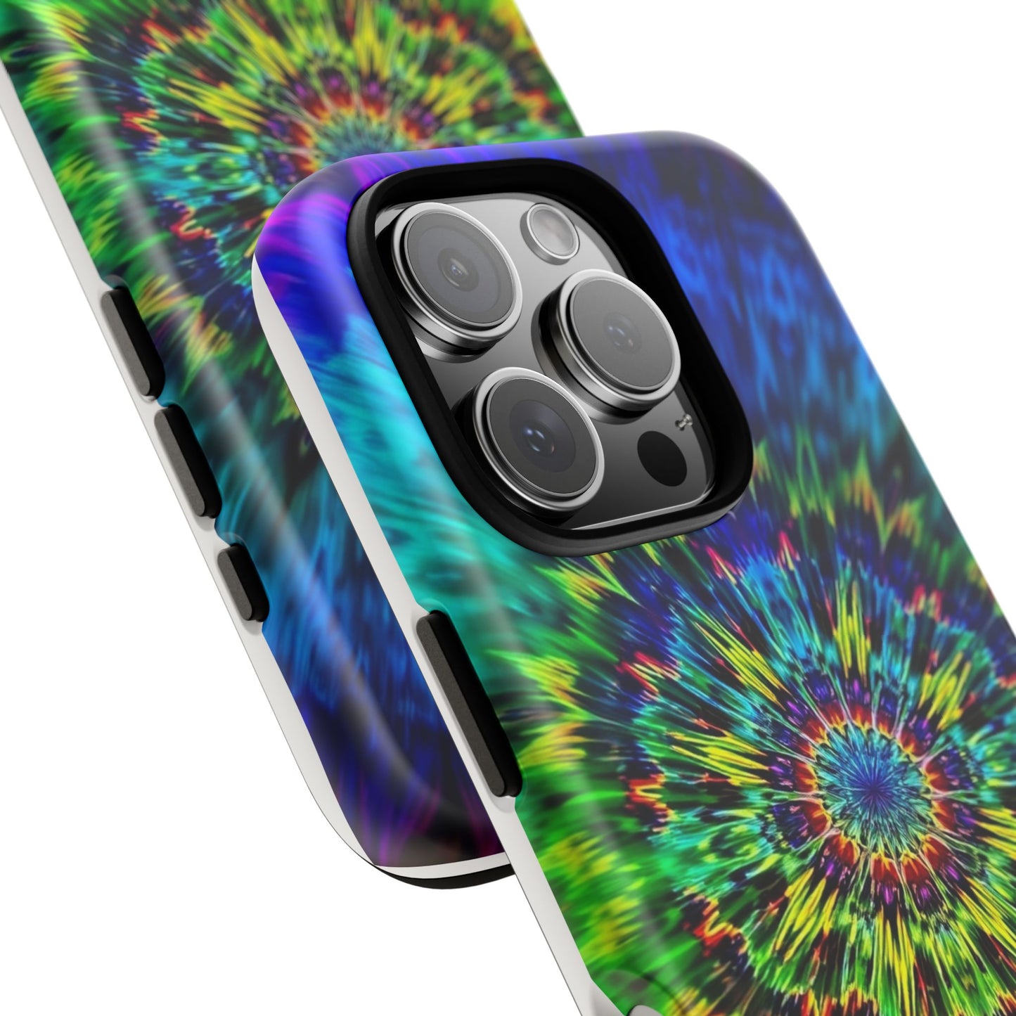 Funda resistente para teléfono con diseño de mandala psicodélico: protección vibrante con efecto tie-dye