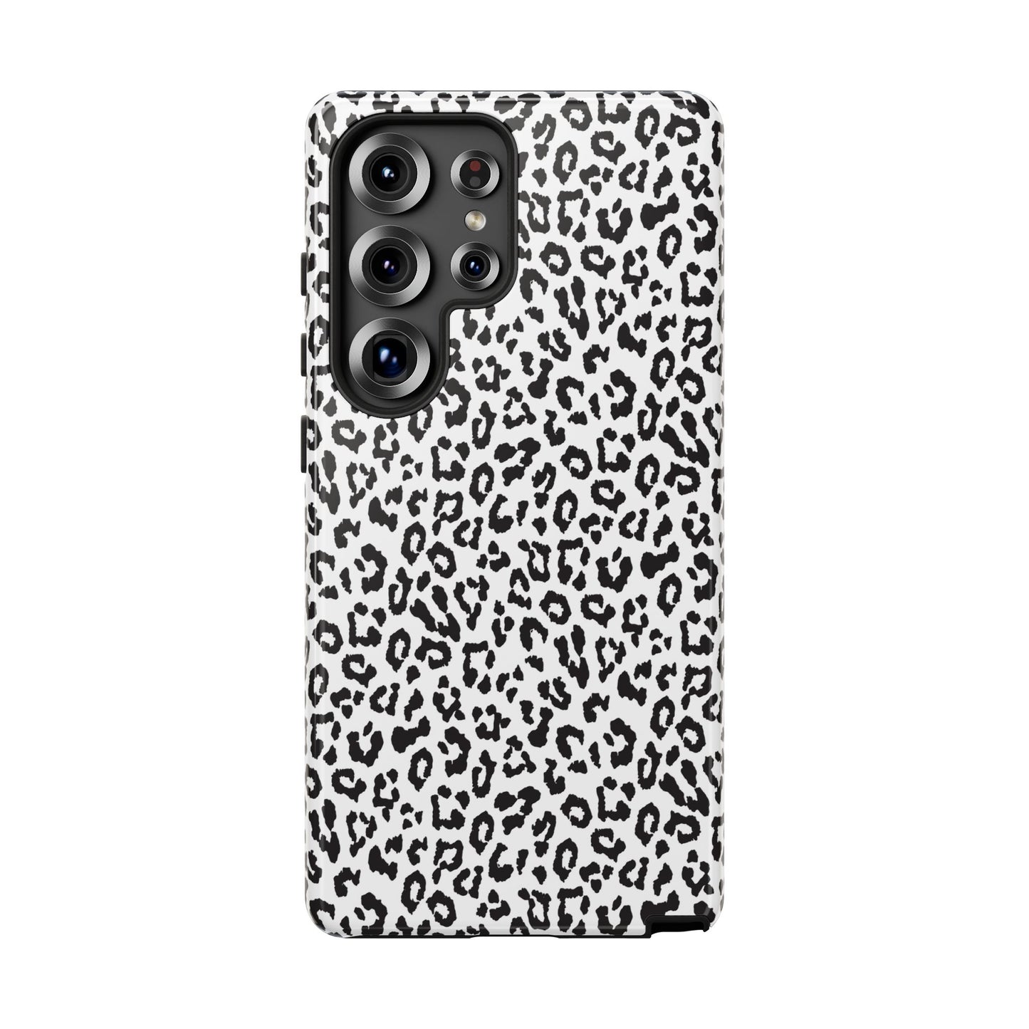 Samsung Leopard Print Tough Phone Case – Black & White Animal Pattern Protective Cover