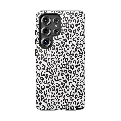 Samsung Leopard Print Tough Phone Case – Black & White Animal Pattern Protective Cover