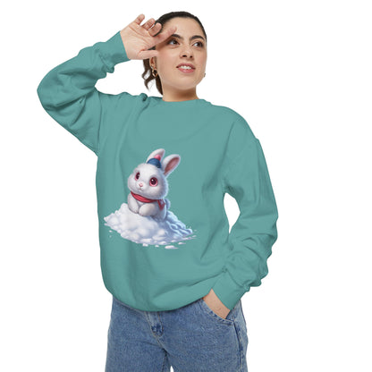 Cute Bunny Sweatshirt — White Bunny on Snow Graphic Crewneck