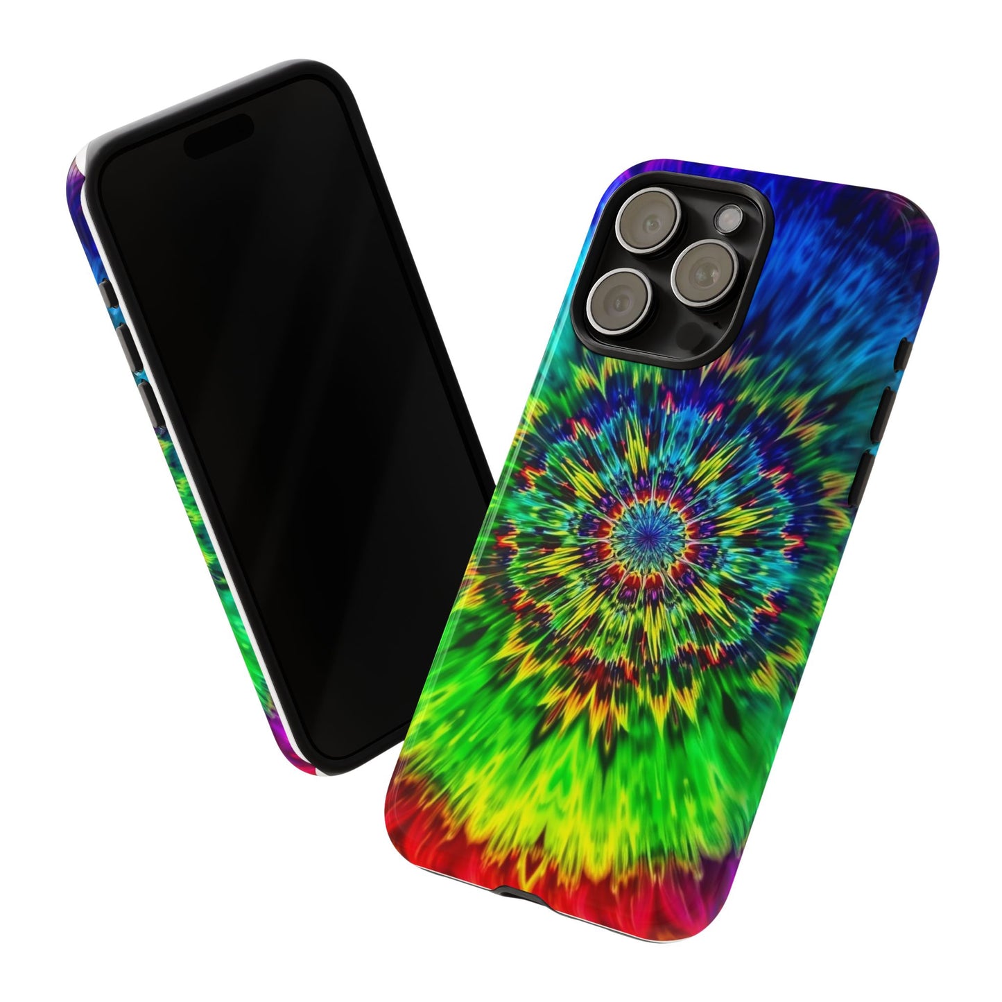 Funda resistente para teléfono con diseño de mandala psicodélico: protección vibrante con efecto tie-dye