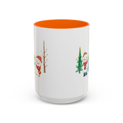 Christmas Snowman Mug — Cute Holiday Coffee Cup with Festive Tree & Snowmen (11/15oz)