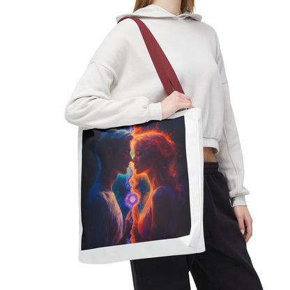 Cosmic Lovers Tote Bag — Flame & Ice Couple Art AOP