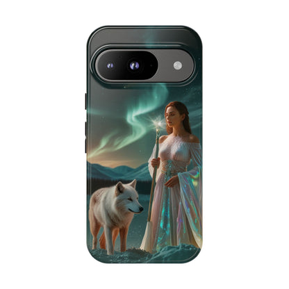 Funda para teléfono Google Aurora Guardian: armadura de fantasía de mujer y lobo