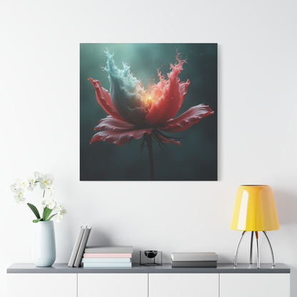 Surreal Bloom Canvas Art — Fiery Red & Teal Flower Matte Stretched Print