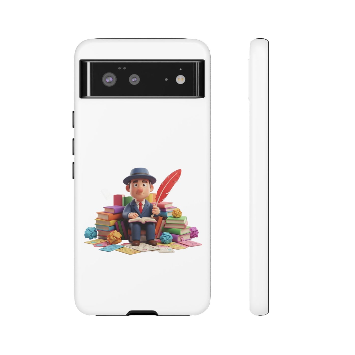 Google Author's Journey Phone Case — Cute Writer Illustration, Books & Quill Protective Cover