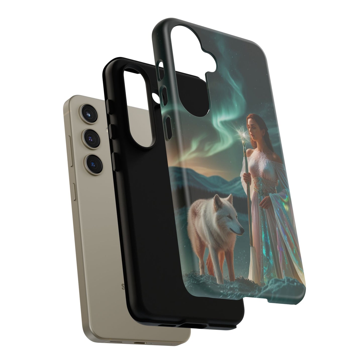 Samsung Aurora Guardian Handyhülle – Mystic Woman &amp; Wolf Magic Galaxy Schutz