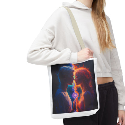 Cosmic Lovers Tote Bag — Flame & Ice Couple Art AOP