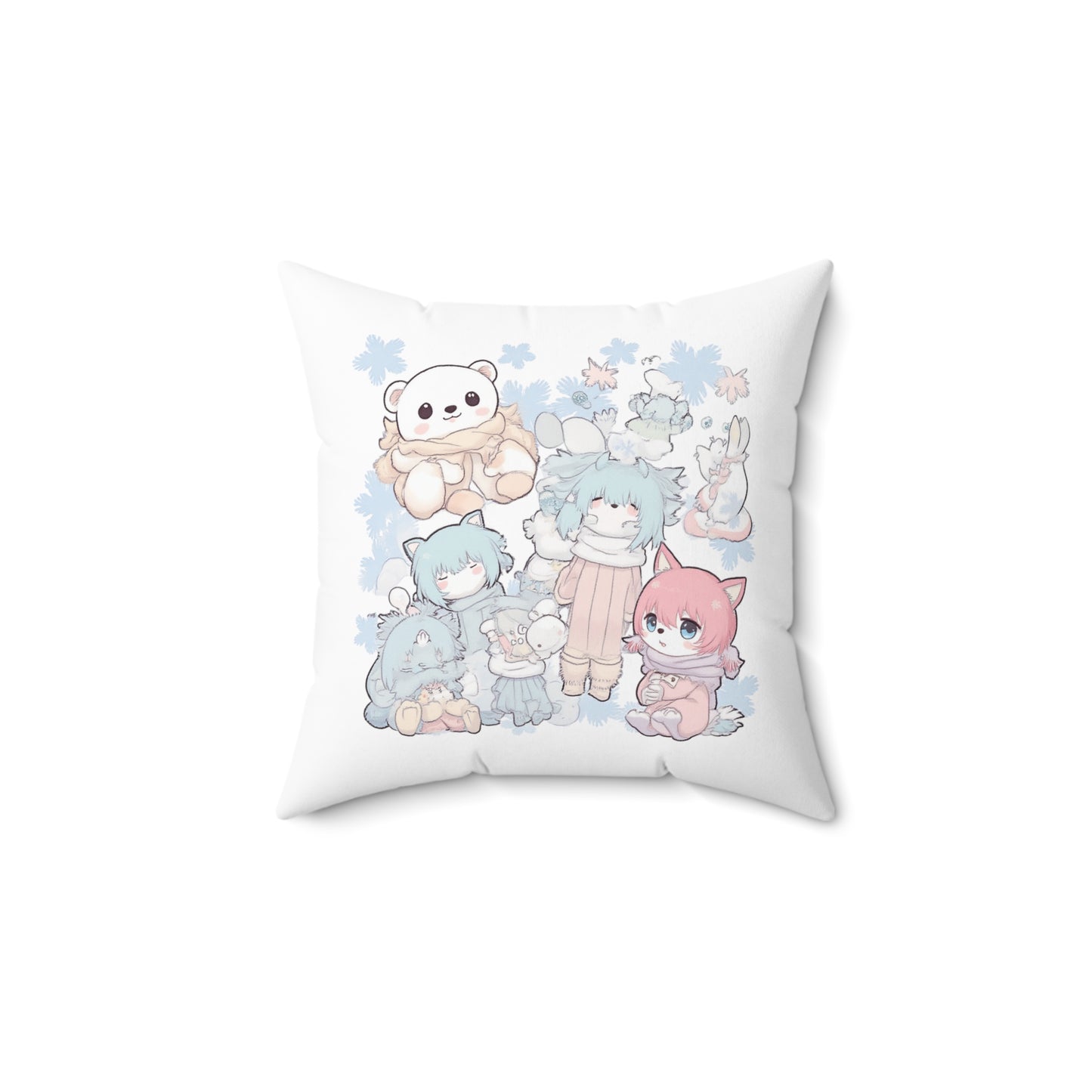 Cute Kawaii Plush Friends Square Pillow — Pastel Anime Character Cushion