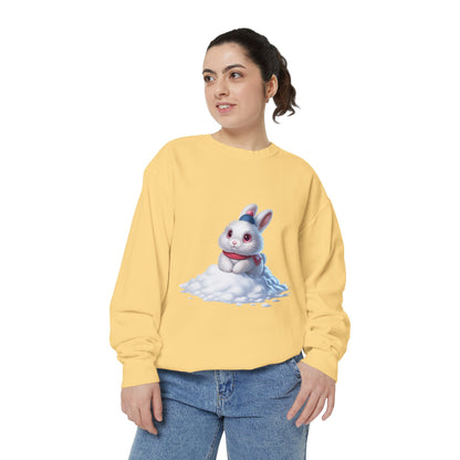 Cute Bunny Sweatshirt — White Bunny on Snow Graphic Crewneck