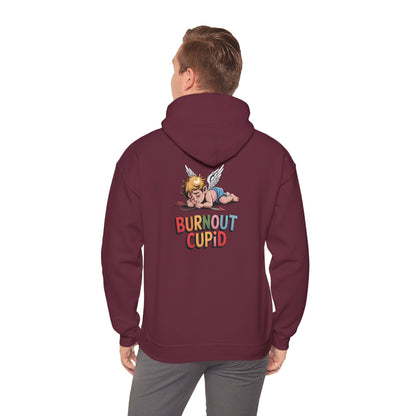 Burnout Cupid Hoodie — Cute Tired Cupid Graphic Pullover