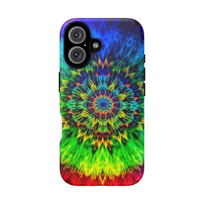 Funda resistente para teléfono con diseño de mandala psicodélico: protección vibrante con efecto tie-dye